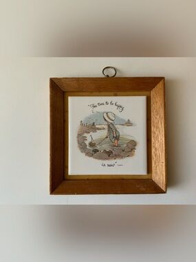 Vintage Holly Hobbie Wooden Framed Ceramic Tile Wall Art